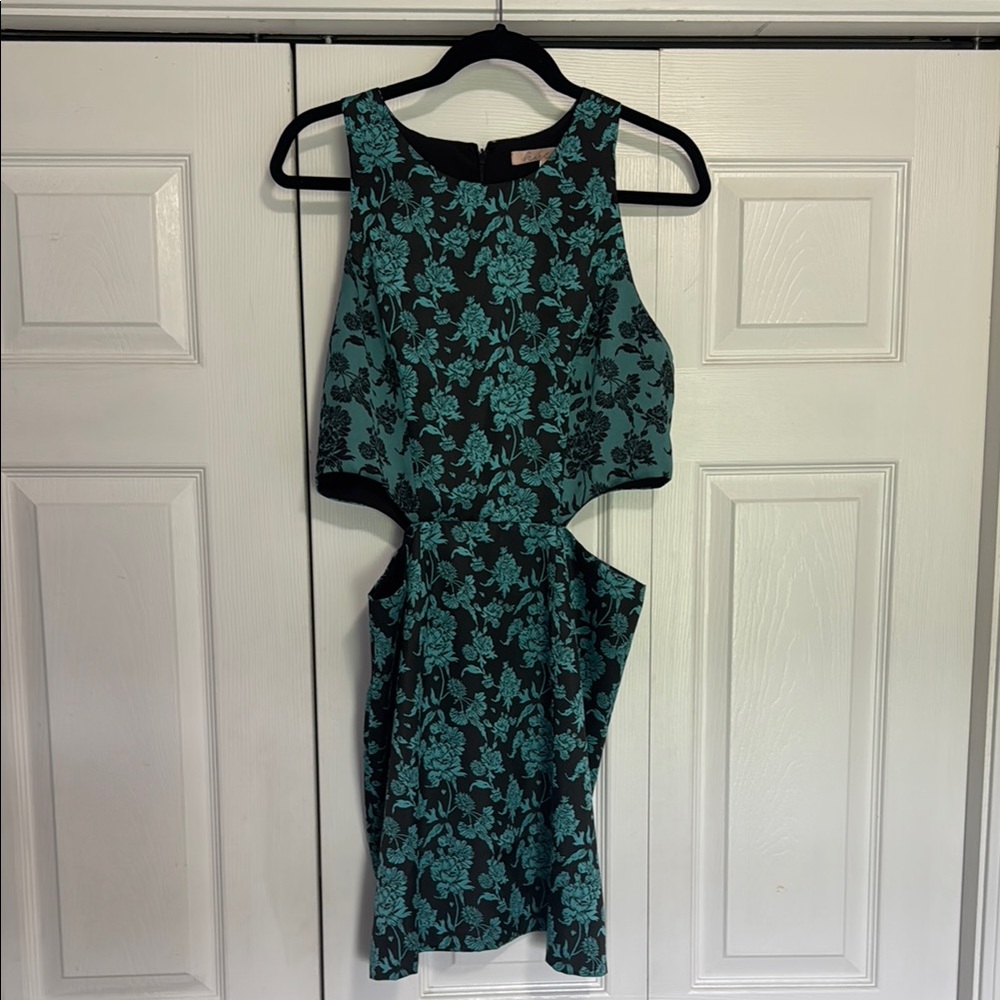 Anthropologie Black and Teal Midi Dress